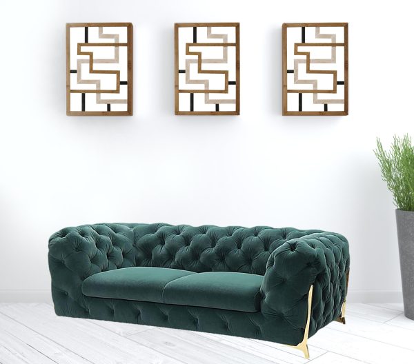 74" Dark Green Tufted Velvet And Gold Chesterfield Love Seat - Image 2