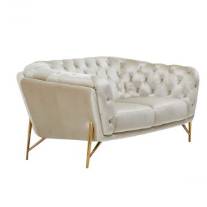 69" Pearl Tufted Velvet And Gold Chesterfield Love Seat
