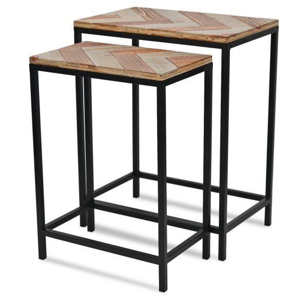 Set of Two 24" Black And Brown Solid Wood And Steel Nested Tables - Image 2