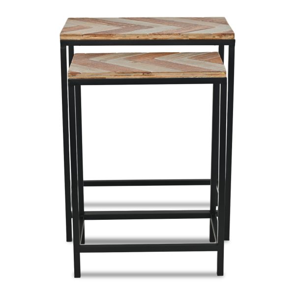 Set of Two 24" Black And Brown Solid Wood And Steel Nested Tables - Image 3