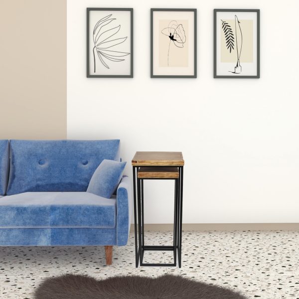 Set Of Two 29" Black And Brown Solid Wood And Steel Square Nested Tables - Image 3