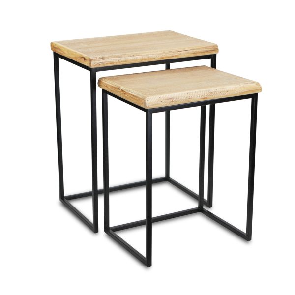 Set of Two 25" Black And Brown Solid Wood Nested Tables - Image 2