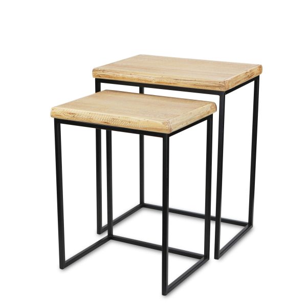 Set of Two 25" Black And Brown Solid Wood Nested Tables - Image 3