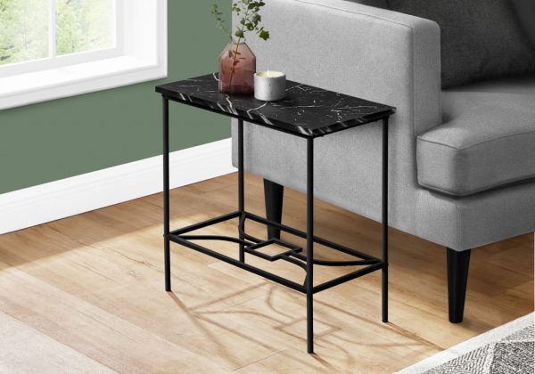 22" Black Faux Marble And Metal End Table With Shelf - Image 3