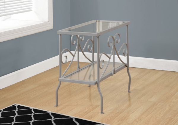 22" Silver And Clear Metal And Tempered Glass End Table With Shelf - Image 3