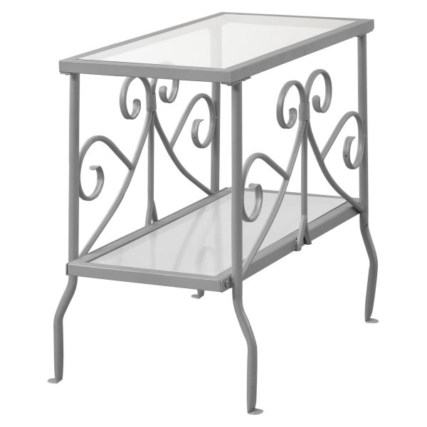 22" Silver And Clear Metal And Tempered Glass End Table With Shelf - Image 2