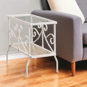 22" White And Clear Metal And Tempered Glass End Table With Shelf