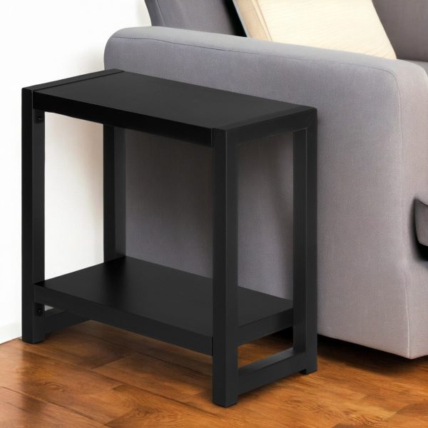 22" Black Wood And Metal Frame End Table With Shelf