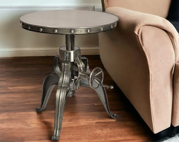 21" Silver Metal And Iron Round End Table - Image 2