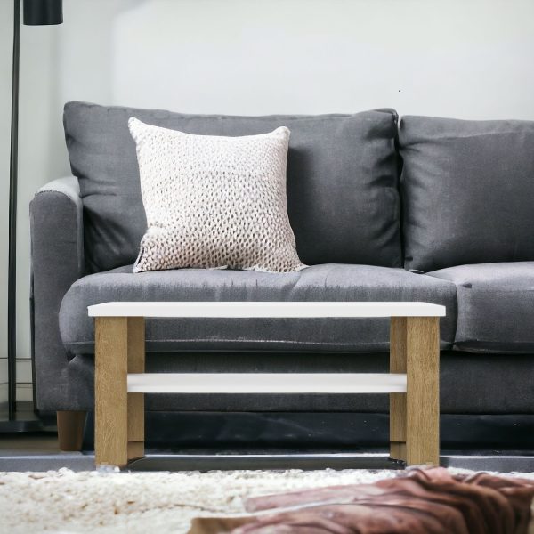 35" White And Natural Coffee Table With Shelf - Image 2