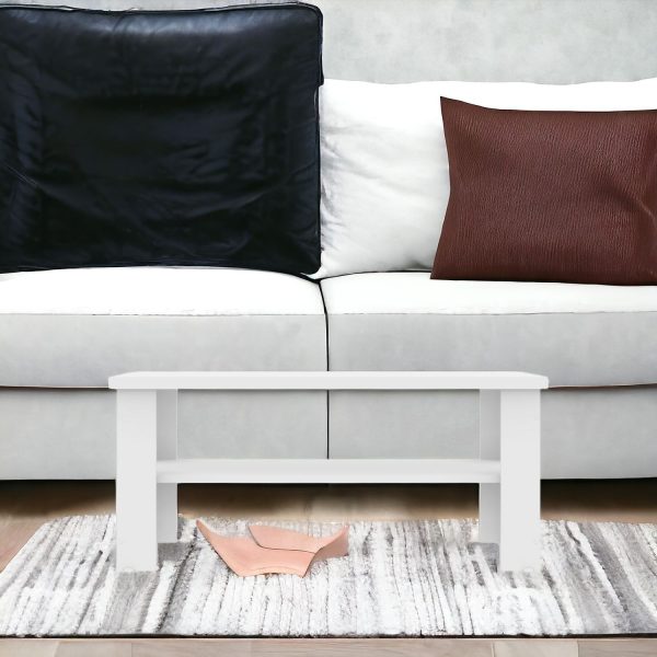 35" White Coffee Table With Shelf - Image 2