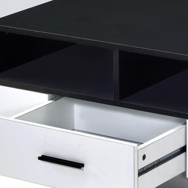 47" Black and White Wood Floor Shelf Coffee Table With Drawer And Three Shelves - Image 3