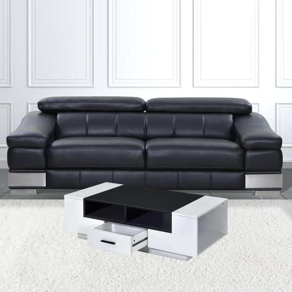 47" Black and White Wood Floor Shelf Coffee Table With Drawer And Three Shelves - Image 2