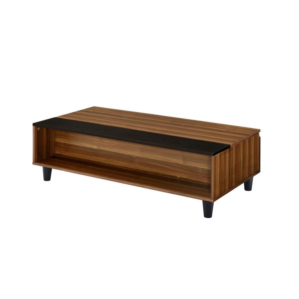 47" Brown and Black Wood Lift Top Coffee Table With Shelf - Image 3