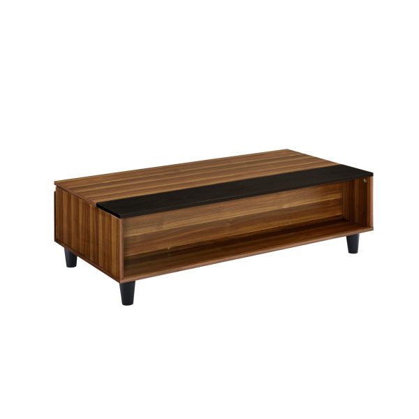 47" Brown and Black Wood Lift Top Coffee Table With Shelf - Image 2