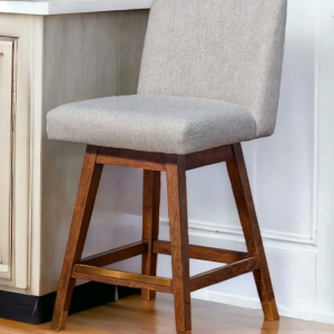 26" Taupe and Brown Solid Wood Counter Height Swivel Bar Chair