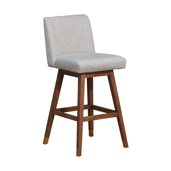 Taupe and Brown Solid Wood Bar Height Swivel Bar Chair - Image 2