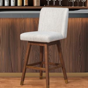 Taupe and Brown Solid Wood Bar Height Swivel Bar Chair