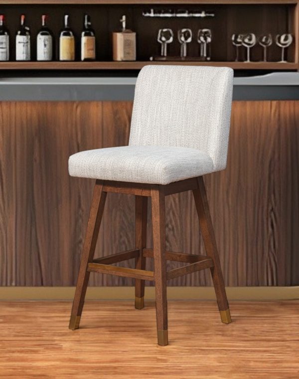 Taupe and Brown Solid Wood Bar Height Swivel Bar Chair