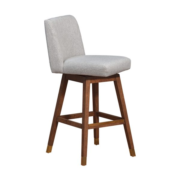 Taupe and Brown Solid Wood Bar Height Swivel Bar Chair - Image 3
