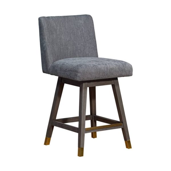 26" Gray and Brown Solid Wood Counter Height Swivel Bar Chair - Image 2