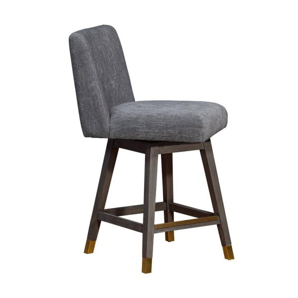 26" Gray and Brown Solid Wood Counter Height Swivel Bar Chair - Image 3
