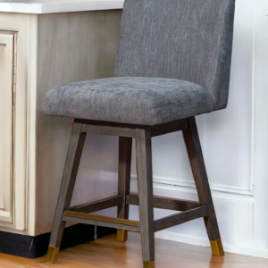26" Gray and Brown Solid Wood Counter Height Swivel Bar Chair