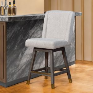 Taupe and Gray Solid Wood Counter Height Swivel Bar Chair