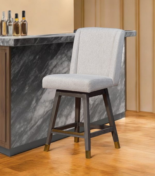 Taupe and Gray Solid Wood Counter Height Swivel Bar Chair