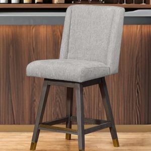 26" Brown and Gray Fabric and Solid Wood Counter Height Swivel Bar Chair