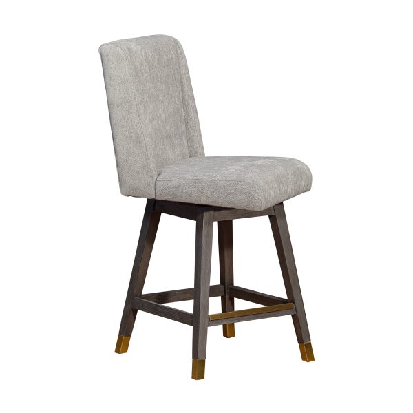 26" Brown and Gray Fabric and Solid Wood Counter Height Swivel Bar Chair - Image 3