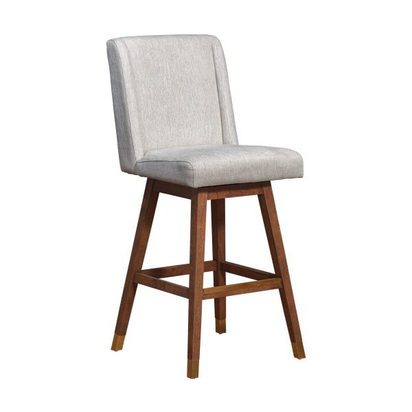 30" Beige and Wood Brown Solid Wood Bar Height Swivel Bar Chair - Image 2