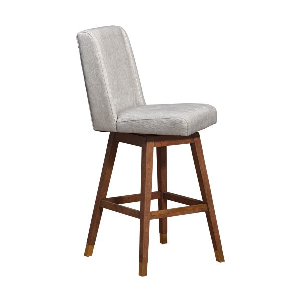 30" Beige and Wood Brown Solid Wood Bar Height Swivel Bar Chair - Image 3
