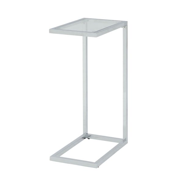 26" Clear And White Glass And Steel Sled End Table - Image 2