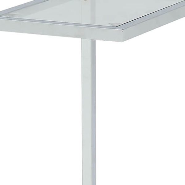 26" Clear And White Glass And Steel Sled End Table - Image 3