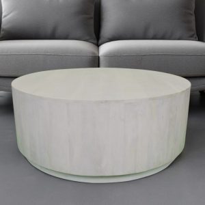 42" Rustic White Solid Wood Round Distressed Coffee Table