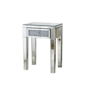 23" Silver Glass Mirrored End Table With Drawer