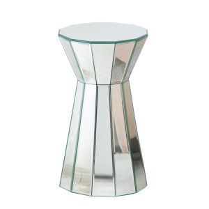 22" Silver Glass Round Mirrored End Table
