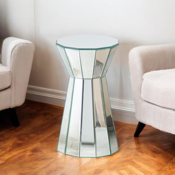 22" Silver Glass Round Mirrored End Table - Image 2