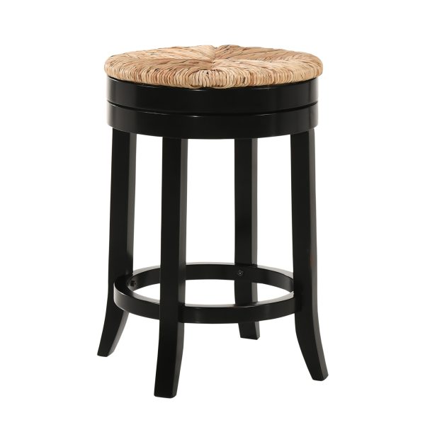 24" Natural and Black Rush and Solid Wood Backless Counter Height Swivel Bar Chair - Image 2