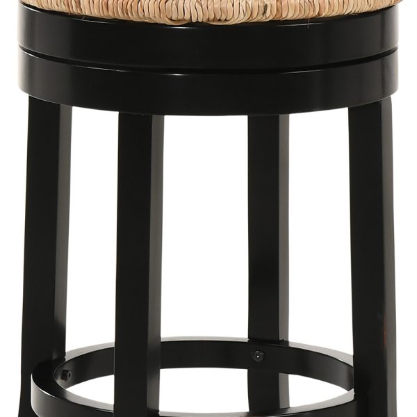24" Natural and Black Rush and Solid Wood Backless Counter Height Swivel Bar Chair - Image 3