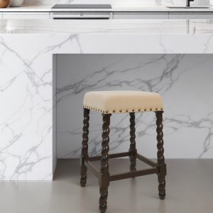 24" Cream And Espresso Solid Wood Backless Counter Height Bar Chair