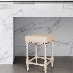 24" Cream And White Solid Wood Backless Counter Height Bar Chair