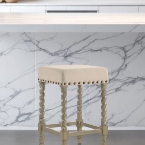 24" Cream And Gray Solid Wood Backless Counter Height Bar Chair