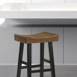 25" Brown And Black Solid Wood Backless Counter Height Bar Chair