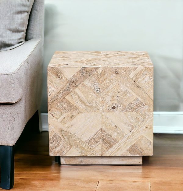 20" Tan Wood And Wood Square End Table - Image 2