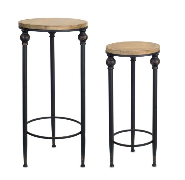 Set of Two 27" Black And Brown Round End Tables - Image 2