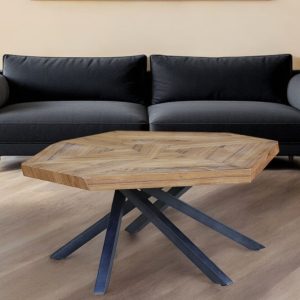 42" Brown And Black Wood And Iron Free Form Coffee Table
