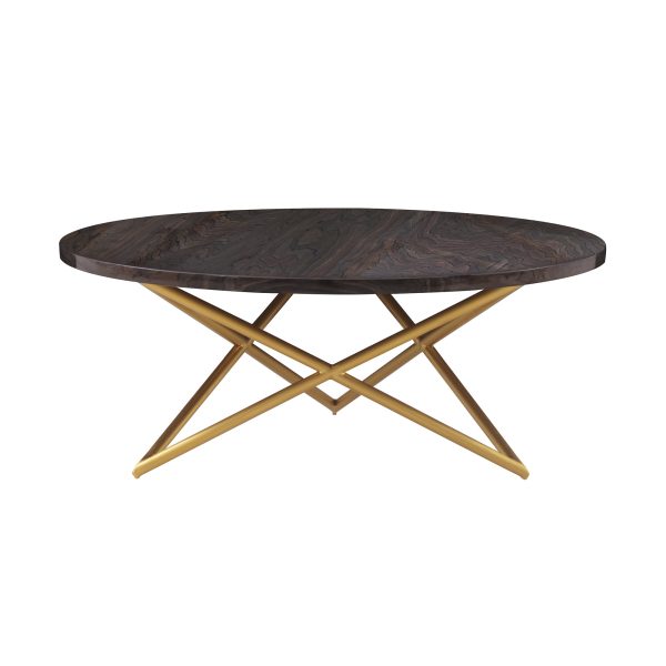 43" Brown And Gold Genuine Marble And Metal Round Coffee Table - Image 2