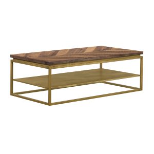 46" Brown And Brass Concrete And Brass Coffee Table With Shelf